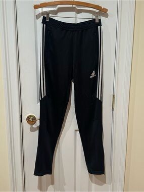 Adidas Mens Black Warm/up/Track Pants with White Stripes, Size Medium